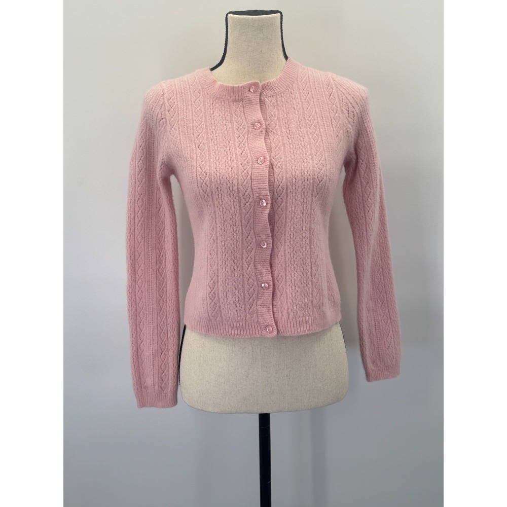 Pendleton Pink Pastel Lambswool Angora Pointelle Cardigan Sweater L Coquette